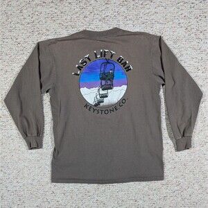 Last Lift Bar T-Shirt Keystone Colorado Brown Mens LARGE Vintage 90s Ski Tee